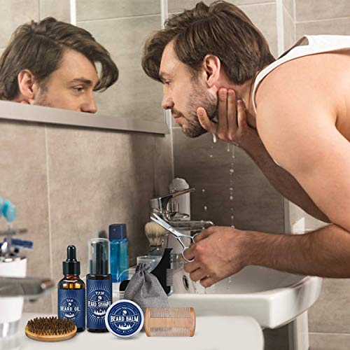 Y.F.M Kit Barba Cuidado para Hombre 9 en 1, Champu Barba, Peine, Cepillo Barba, Aceite, Balsamo, Tijeras, Guía Barba, bolsa de lona, delantal con ventosas, Regalos de Halloween, Regalos para hombres Y.F.M Kit Barba Cuidado para Hombre 9 en 1, Champu Barba, Peine, Cepillo Barba, Aceite, Balsamo, Tijeras, Guía Barba, bolsa de lona, delantal con ventosas, Regalos de Halloween, Regalos para hombres
