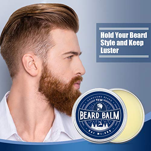 Y.F.M Kit Barba Cuidado para Hombre 9 en 1, Champu Barba, Peine, Cepillo Barba, Aceite, Balsamo, Tijeras, Guía Barba, bolsa de lona, delantal con ventosas, Regalos de Halloween, Regalos para hombres