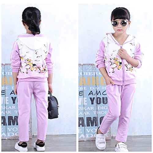 Yfpico - Chándal para niña, con capucha, manga larga, 2 piezas, chaqueta + pantalón de jogging morado 122/128 cm Yfpico - Chándal para niña, con capucha, manga larga, 2 piezas, chaqueta + pantalón de jogging morado 122/128 cm