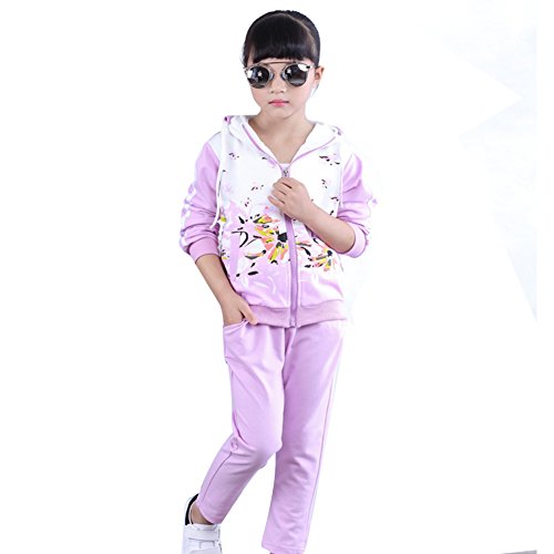 Yfpico - Chándal para niña, con capucha, manga larga, 2 piezas, chaqueta + pantalón de jogging morado 122/128 cm Yfpico - Chándal para niña, con capucha, manga larga, 2 piezas, chaqueta + pantalón de jogging morado 122/128 cm