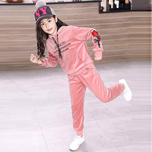 YFPICO Conjunto Sudadera con Capucha y Pantalones para Niñas Ropa Deportiva Engrosamiento Chándal Terciopelo Dorado para 4-14 Años, Rosa, 11 años Etiqueta 150 YFPICO Conjunto Sudadera con Capucha y Pantalones para Niñas Ropa Deportiva Engrosamiento Chándal Terciopelo Dorado para 4-14 Años, Rosa, 11 años Etiqueta 150