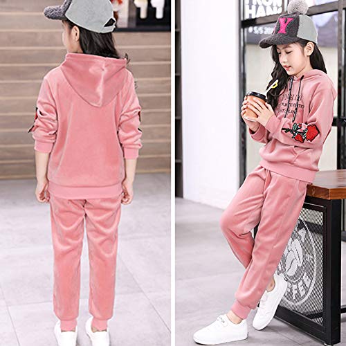 YFPICO Conjunto Sudadera con Capucha y Pantalones para Niñas Ropa Deportiva Engrosamiento Chándal Terciopelo Dorado para 4-14 Años, Rosa, 11 años Etiqueta 150 YFPICO Conjunto Sudadera con Capucha y Pantalones para Niñas Ropa Deportiva Engrosamiento Chándal Terciopelo Dorado para 4-14 Años, Rosa, 11 años Etiqueta 150