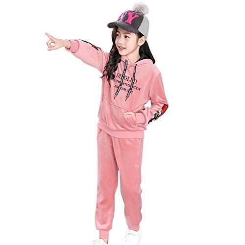 YFPICO Conjunto Sudadera con Capucha y Pantalones para Niñas Ropa Deportiva Engrosamiento Chándal Terciopelo Dorado para 4-14 Años, Rosa, 11 años Etiqueta 150 YFPICO Conjunto Sudadera con Capucha y Pantalones para Niñas Ropa Deportiva Engrosamiento Chándal Terciopelo Dorado para 4-14 Años, Rosa, 11 años Etiqueta 150