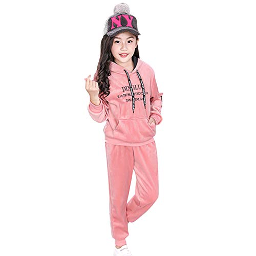 YFPICO Conjunto Sudadera con Capucha y Pantalones para Niñas Ropa Deportiva Engrosamiento Chándal Terciopelo Dorado para 4-14 Años, Rosa, 11 años Etiqueta 150 YFPICO Conjunto Sudadera con Capucha y Pantalones para Niñas Ropa Deportiva Engrosamiento Chándal Terciopelo Dorado para 4-14 Años, Rosa, 11 años Etiqueta 150