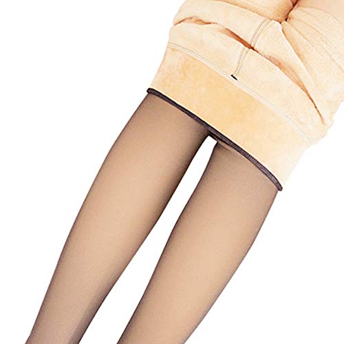 Yhtumn - Medias de forro polar falsas, transparentes, elásticas, para mujeres en invierno al aire libre Coffee Step Foot 350g