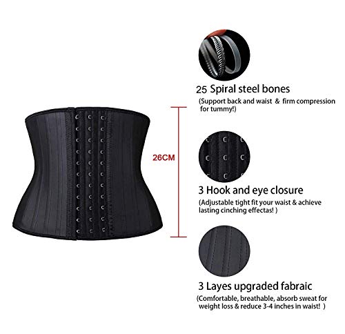 YIANNA Faja Reductora Mujer Torso Corto Waist Trainer Corset Colombianas Fajas Reductoras Adelgazantes Abdomen Postparto Negro, 110299 Size L