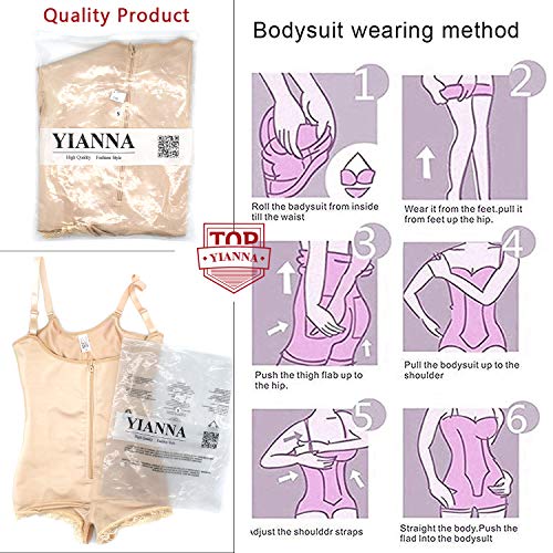 YIANNA Mujer Body Reductor Busto Abierto Corsé sin Costuras Faja Reductora Modeladora Negro Shapewear Adelgazante,UK-YA7102-Beige-M