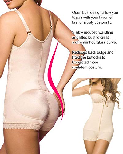 YIANNA Mujer Body Reductor Busto Abierto Corsé sin Costuras Faja Reductora Modeladora Negro Shapewear Adelgazante,UK-YA7102-Beige-M