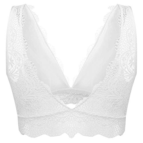 YIANNA Mujer Bralette Sujetador Encaje sin Relleno Sujetadores sin Aros Comodo Lace Bra Lencero Blanco, 8336 Size XL