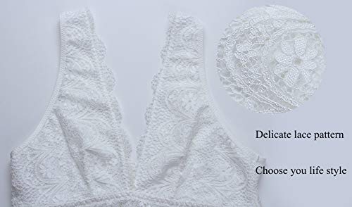 YIANNA Mujer Bralette Sujetador Encaje sin Relleno Sujetadores sin Aros Comodo Lace Bra Lencero Blanco, 8336 Size XL YIANNA Mujer Bralette Sujetador Encaje sin Relleno Sujetadores sin Aros Comodo Lace Bra Lencero Blanco, 8336 Size XL