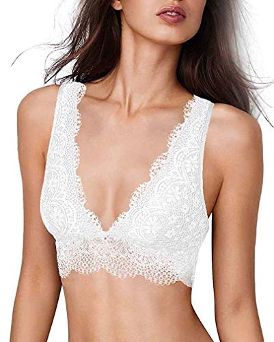 YIANNA Mujer Bralette Sujetador Encaje sin Relleno Sujetadores sin Aros Comodo Lace Bra Lencero Blanco, 8336 Size XL