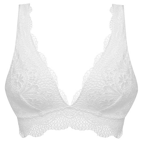 YIANNA Mujer Bralette Sujetador Encaje sin Relleno Sujetadores sin Aros Comodo Lace Bra Lencero Blanco, 8336 Size XL