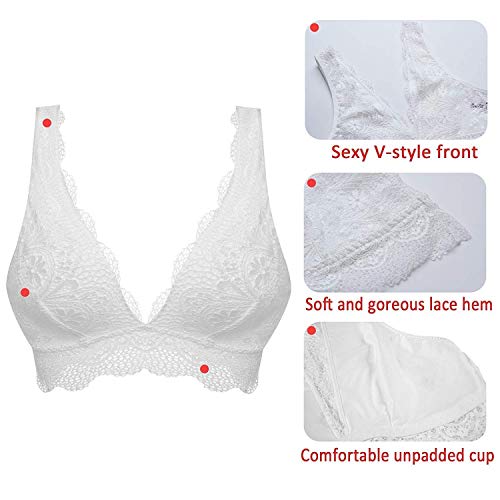 YIANNA Mujer Bralette Sujetador Encaje sin Relleno Sujetadores sin Aros Comodo Lace Bra Lencero Blanco, 8336 Size XL