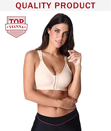 YIANNA Mujer Cierre Delantero Sujetador Post Operatorio Deportivo con Soporte de Espalda Sin Costura Sin Aros, UK-YA-BRA128-Beige-XL-New