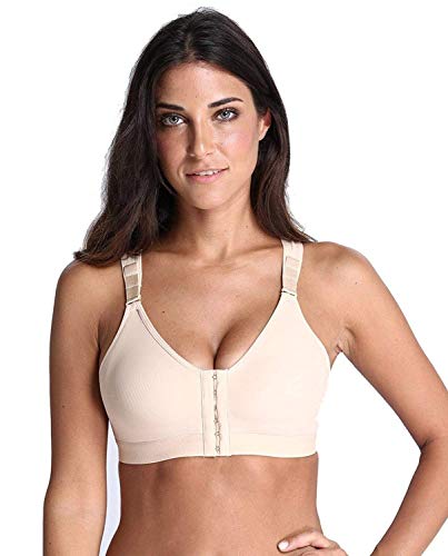 YIANNA Mujer Cierre Delantero Sujetador Post Operatorio Deportivo con Soporte de Espalda Sin Costura Sin Aros, UK-YA-BRA128-Beige-XL-New