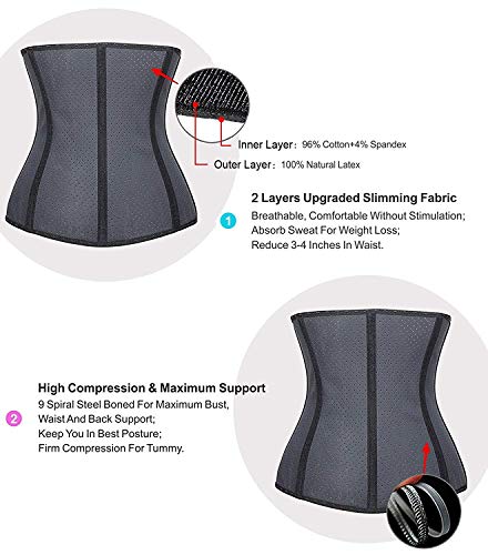 YIANNA Mujer Fajas Reductoras Adelgazante Respirable Corsé Cintura Entrenador Cincher Corset Bustier de Cinturón Formación Negro, 10533 Size S YIANNA Mujer Fajas Reductoras Adelgazante Respirable Corsé Cintura Entrenador Cincher Corset Bustier de Cinturón Formación Negro, 10533 Size S