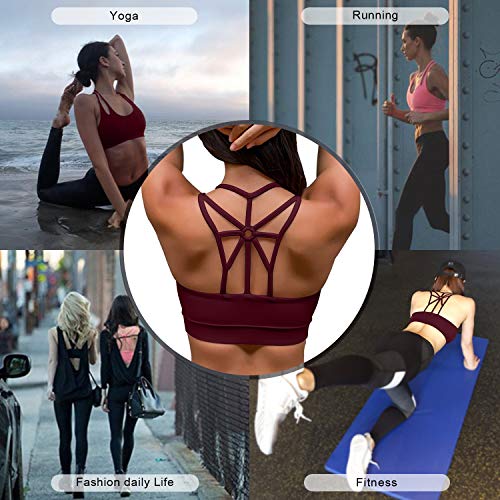 YIANNA Sujetador Deportivo Mujer con Relleno Extraíble Sujetadores Deportivos Top Deporte Yoga Fitness sin Aros Rojo, YA139 Size XL