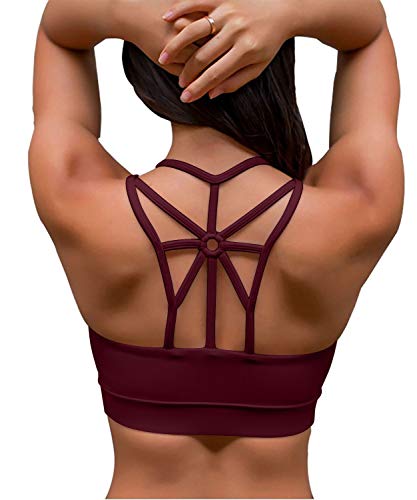 YIANNA Sujetador Deportivo Mujer con Relleno Extraíble Sujetadores Deportivos Top Deporte Yoga Fitness sin Aros Rojo, YA139 Size XL