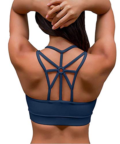 YIANNA Sujetador Deportivo Mujer con Relleno Top Yoga Running Alto Impacto Sujetadores Deportivos sin Aros Azul, YA139 Size 2XL