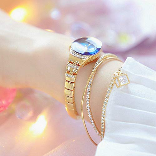 YIBOKANG Moda Femenina Casual Diamante Impermeable Reloj De Piedra Personalidad Creativa Mesa Delgada De Aleación De Diámetro Elíptico con 2 Delicado Pulsera Regalo Reloj De Moda (Color : Azul)