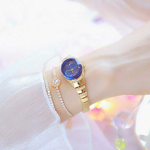 YIBOKANG Moda Femenina Casual Diamante Impermeable Reloj De Piedra Personalidad Creativa Mesa Delgada De Aleación De Diámetro Elíptico con 2 Delicado Pulsera Regalo Reloj De Moda (Color : Azul)