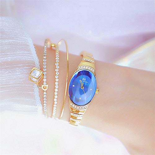 YIBOKANG Moda Femenina Casual Diamante Impermeable Reloj De Piedra Personalidad Creativa Mesa Delgada De Aleación De Diámetro Elíptico con 2 Delicado Pulsera Regalo Reloj De Moda (Color : Azul)