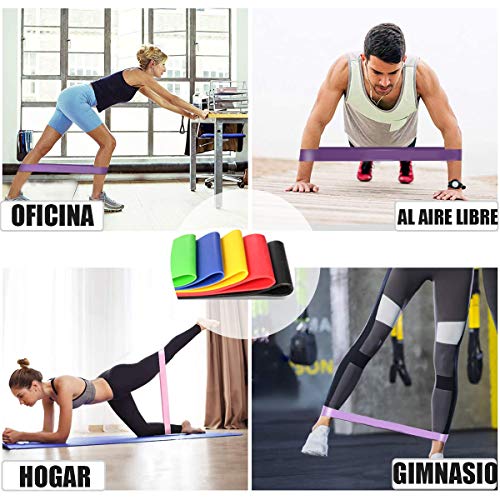 Yicente Bandas Elasticas Musculación Bandas de Resistencia para Gluteos Cadera Piernas Brazos Set de 5 Cintas Elásticas Fitness Látex Natural Bandas para Yoga Crossfit Pilate para Mujer Hombre