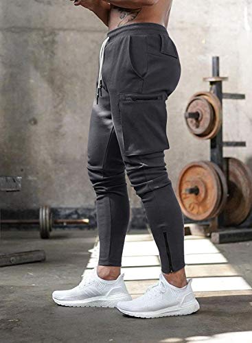 Yidarton - Pantalones de chándal para hombre, pantalones de deporte, fitness, corte ajustado, pantalones de chándal, pantalones de ocio para hombre gris oscuro XXL