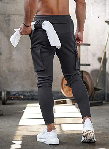 Yidarton - Pantalones de chándal para hombre, pantalones de deporte, fitness, corte ajustado, pantalones de chándal, pantalones de ocio para hombre gris oscuro XXL