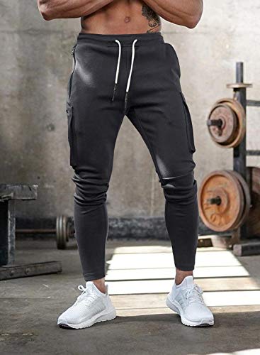 Yidarton - Pantalones de chándal para hombre, pantalones de deporte, fitness, corte ajustado, pantalones de chándal, pantalones de ocio para hombre gris oscuro XXL Yidarton - Pantalones de chándal para hombre, pantalones de deporte, fitness, corte ajustado, pantalones de chándal, pantalones de ocio para hombre gris oscuro XXL