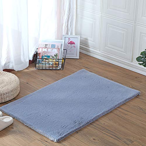 YIHAIC Alfombra de Piel de Oveja,Antideslizante Alfombra De Piel De Conejo Artificial,con Adecuada para Alfombra de Sala de Estar,tapete para Cama,Dormitorio,sofá (Gris, Rectangular 60x90cm)