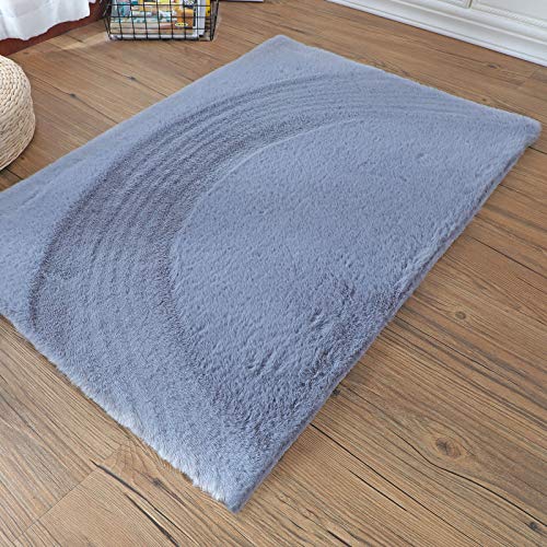 YIHAIC Alfombra de Piel de Oveja,Antideslizante Alfombra De Piel De Conejo Artificial,con Adecuada para Alfombra de Sala de Estar,tapete para Cama,Dormitorio,sofá (Gris, Rectangular 60x90cm)