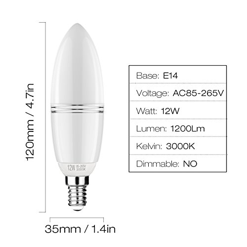 Yiizon LED E14 12W vela bombillas, 100W bombilla incandescente equivalente, candelabro LED bombillas, 3000K Blanco Cálido, 1200 lm, CRI>80+, no regulable (4 Packs) Yiizon LED E14 12W vela bombillas, 100W bombilla incandescente equivalente, candelabro LED bombillas, 3000K Blanco Cálido, 1200 lm, CRI>80+, no regulable (4 Packs)