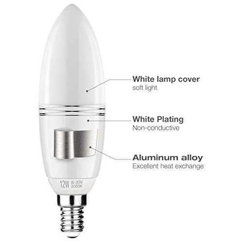 Yiizon LED E14 12W vela bombillas, 100W bombilla incandescente equivalente, candelabro LED bombillas, 3000K Blanco Cálido, 1200 lm, CRI>80+, no regulable (4 Packs)