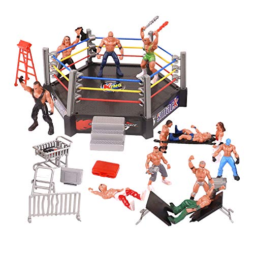 YIJIAOYUN 32pcs Mini Wrestling Playset Incluye 12 Figuras de acción en Miniatura, Jugadores de Lucha y múltiples Accesorios realistas para niños, niños