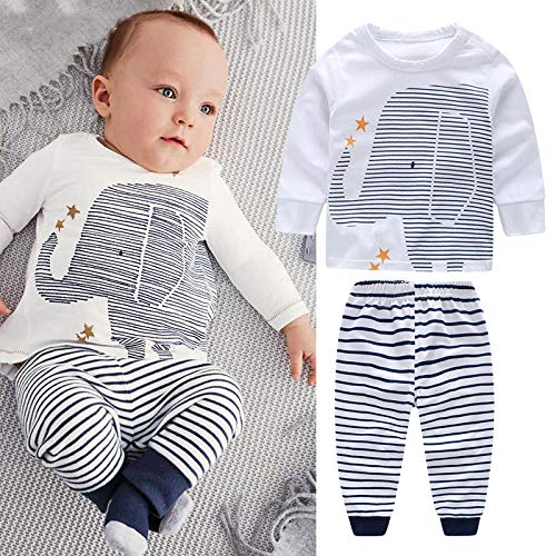 Yilaku Ropa de Bebé Niños Conjunto para Tops y Pantalones Ropa para Dormir Elefante impresión（Elefante，3-6 Meses）