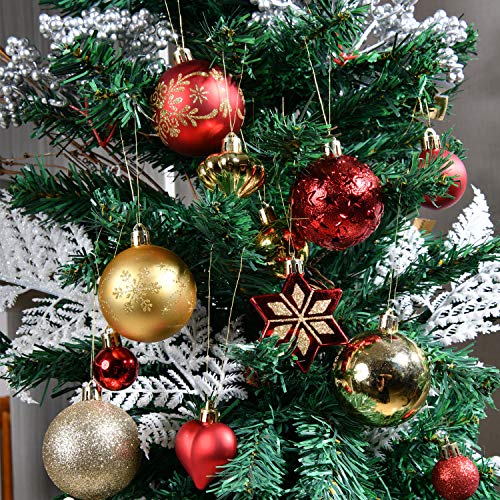 YILEEY Adornos de Navidad Decoracion Arboles de Navidad Bolas de Plastico, Dorado y Rojo, 68 Piezas en 14 Tipos, Caja de Bolas de Navidad de Plástico Inastillable con Percha, Adornos Decorativos