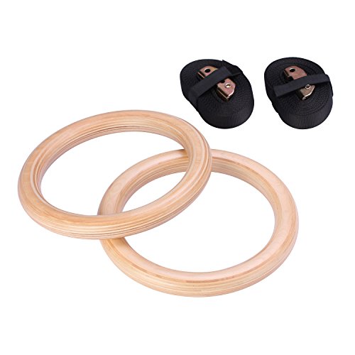 Yimidear Anillos de Gimnasia, Madera Anillos Olímpicos con Correas de Hebilla Anillos de Gimnasio para Entrenamiento de Fuerza, Crossfit, Dominadas y Dips(28MM)