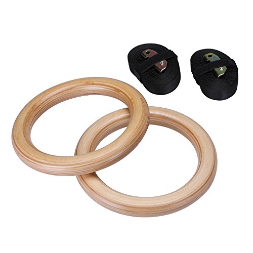 Yimidear Anillos de Gimnasia, Madera Anillos Olímpicos con Correas de Hebilla Anillos de Gimnasio para Entrenamiento de Fuerza, Crossfit, Dominadas y Dips(28MM)