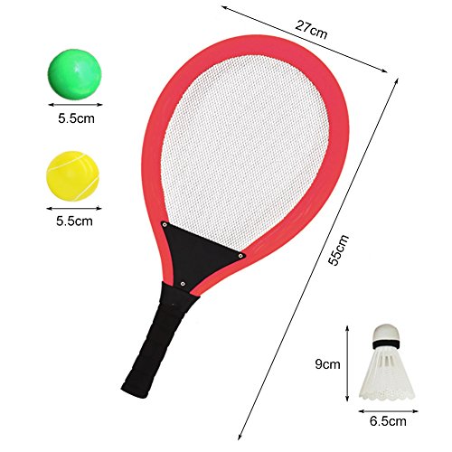 YIMORE Raquetas de Tenis Bádminton con Bolas Juguete para Niños - 3 en 1 Juego de Deporte Playa al Aire Libre (Rojo)