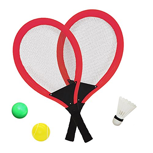 YIMORE Raquetas de Tenis Bádminton con Bolas Juguete para Niños - 3 en 1 Juego de Deporte Playa al Aire Libre (Rojo)