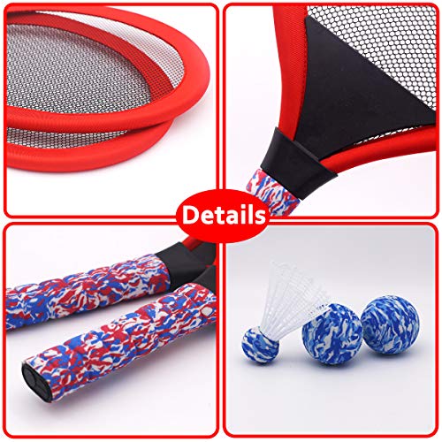 YIMORE Raquetas de Tenis Badminton Racket Set con Bolas Juguete de Deporte Playa al Aire Libre para niños 3 4 5 (Rojo)