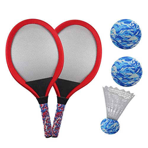 YIMORE Raquetas de Tenis Badminton Racket Set con Bolas Juguete de Deporte Playa al Aire Libre para niños 3 4 5 (Rojo)