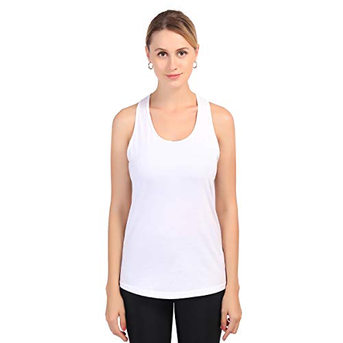 YINI - Camiseta de Tirantes de Malla con Espalda Cruzada para Yoga, para Mujer Blanco Blanco L