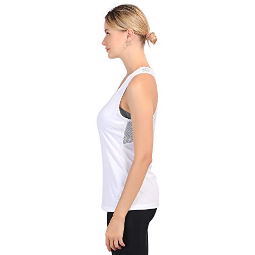 YINI - Camiseta de Tirantes de Malla con Espalda Cruzada para Yoga, para Mujer Blanco Blanco L