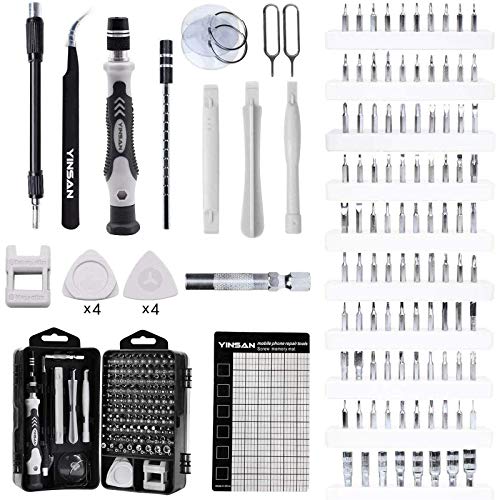 YINSAN 120 en 1 Juego de Destornilladores de Precisión con Magnetizador, Kit de Herramientas Precision de Reparación de Bricolaje Profesional para iPhones, Reloj, Tablet PC, MacBook, Cámara, Negro