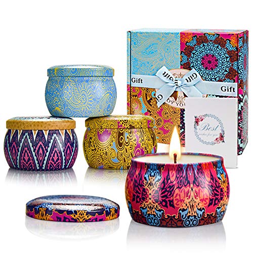 Yinuo Mirror Velas Aromaticas Juego de 4 Piezas, Vela Perfumadas 30 Horas de Quema, Regalos Originales para Mujer, Viaje Adecuado para Yoga Baño Dormitorio