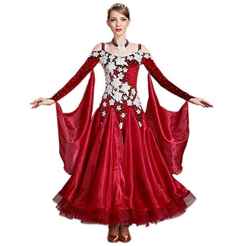 Yipianyun Las Mujeres Modernas Waltz Ropa de Baile de salón Faldas Faldas Vestido de la Danza Moderna Baile de Tango Vals Falda Larga de Baile Vestuario teatral Smooth Partido,Rojo,M