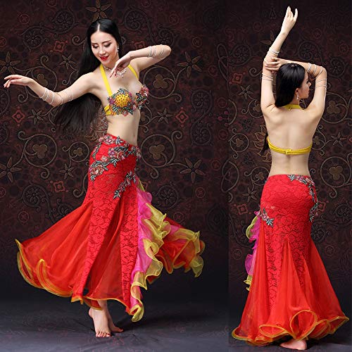 Yipianyun Mujer Señoras Danza del Vientre Profesional Conjunto de Vestuario Danza India Rendimiento Outfit Vientre para Actuación Conjunto de Baile Conjunto Hecho a Mano Sujetador y Faja，Rosado