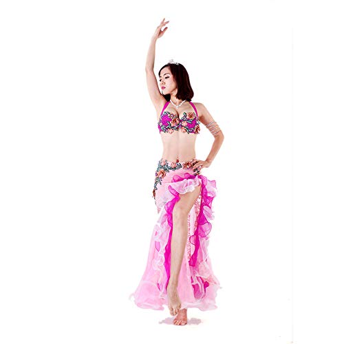 Yipianyun Mujer Señoras Danza del Vientre Profesional Conjunto de Vestuario Danza India Rendimiento Outfit Vientre para Actuación Conjunto de Baile Conjunto Hecho a Mano Sujetador y Faja，Rosado